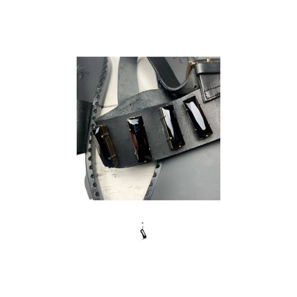 Tomas Maier Black Jewel Sandal Toe Loop Ring Gladiator Flat Boho Size 8 - Picture 11 of 13